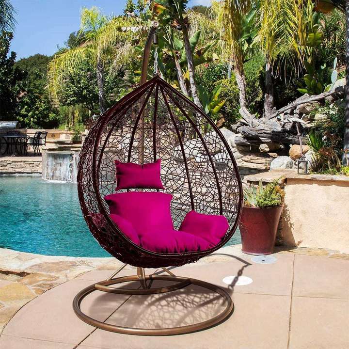 Brown Object Droplet Hanging Swing Chair with Stand Cushions Set Cast Iron Hammock Price in India Buy Brown Object Droplet Hanging Swing Chair with Stand Cushions Set Cast Iron