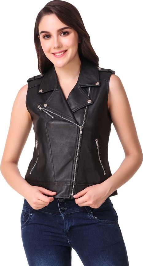 Sleeveless leather jacket womens clearance