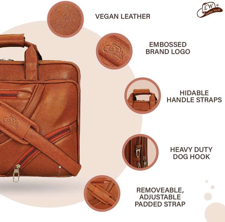 Leatherworld 16 inch Expandable Laptop Messenger Bag Tan Price in India Flipkart