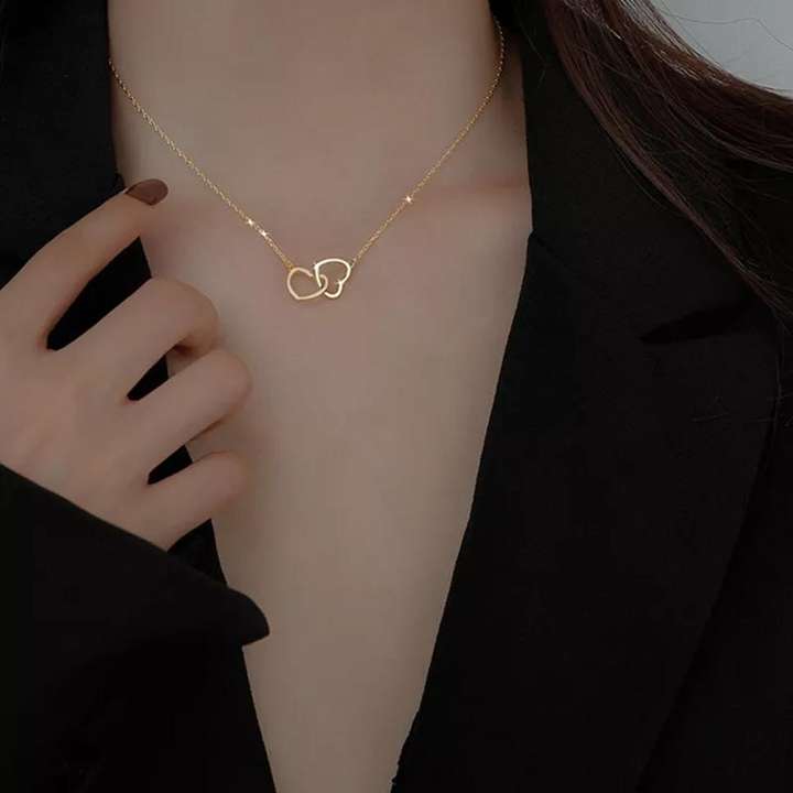 MEERO MEERO Korean Design Gold Plated Dual Heart Charm Chain Pendant Necklace Gold plated Silver Plated Brass Necklace Price in India Buy MEERO MEERO Korean Design Gold Plated Dual Heart Charm Chain