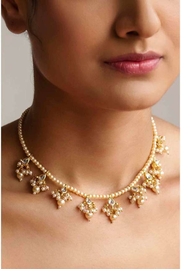 NEW RUDRAKSH Traditional Fenchy Cream Pearls Diamond Choker Necklace For Girls Pearl Brass Choker Price in India Buy NEW RUDRAKSH Traditional Fenchy Cream Pearls Diamond Choker Necklace For Girls Pear...