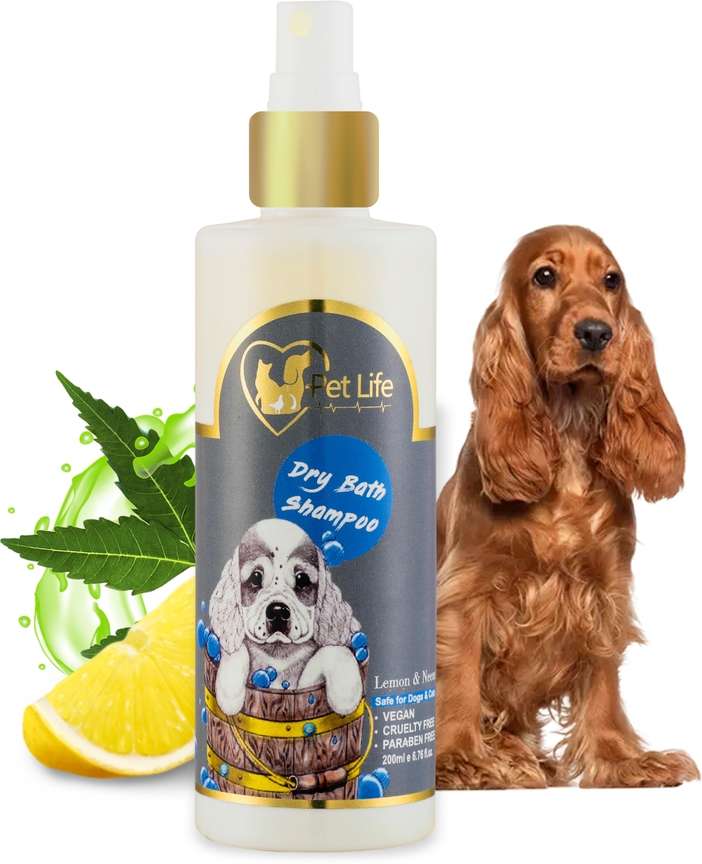 Pet Life Dry Bath Shampoo for Cocker Spaniel Dog Puppy Clean Smooth Shiny Coat Conditioning Anti fungal Anti microbial Fresh Fragrance Made with Natural Actives All Dog Breed Dry Waterless Spray Dog S...