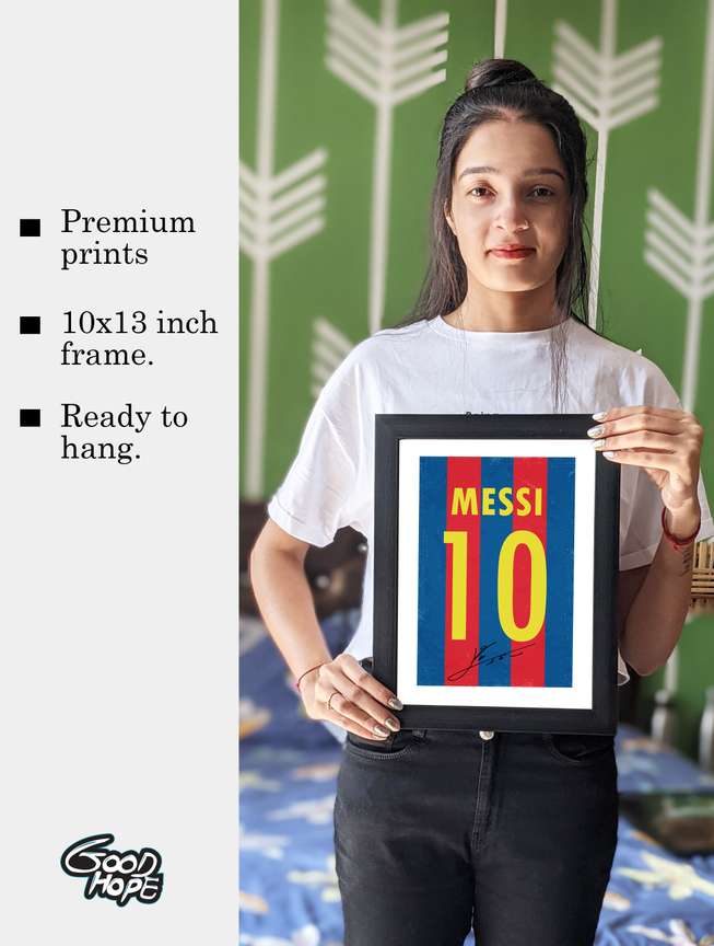 Messi Jersey Framed Poster for Room Office 10x13 inch Framed Paper Print Art Paintings Minimal Art Pop Art Personalities Sports posters in India Buy art film design movie music nature