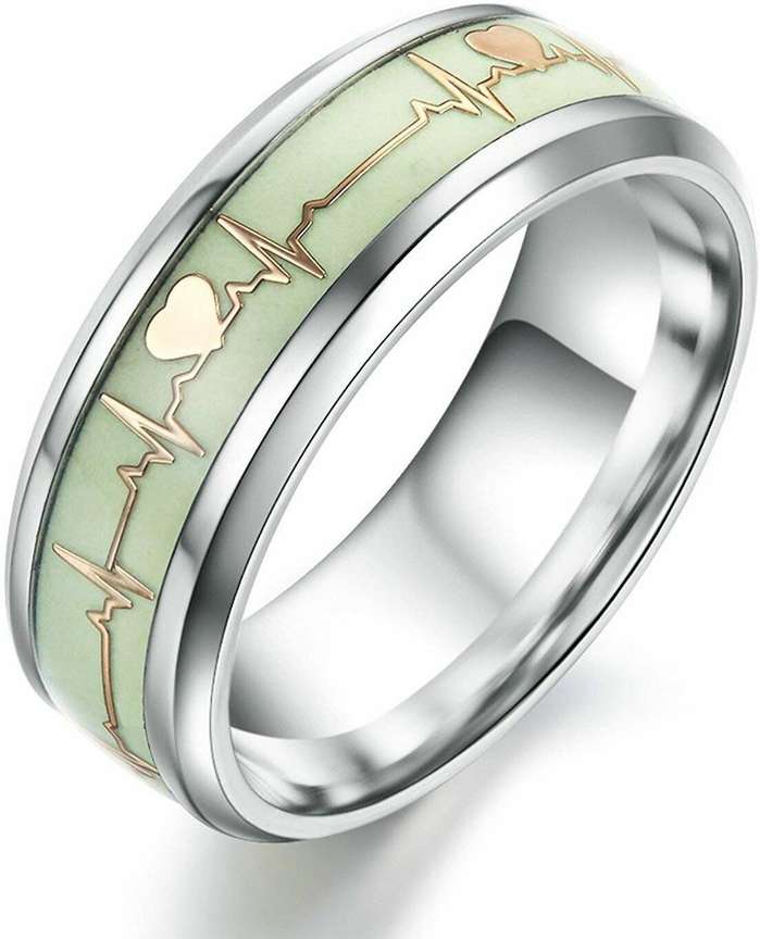 Shopping Dust Luminous ECG Heartbeat Ring Titanium Glow in The Dark Ring for Girl and Boy Radium Fancy Ring Stainless Steel Platinum Plated Ring Price in India Buy Shopping Dust Luminous ECG Heartbeat...