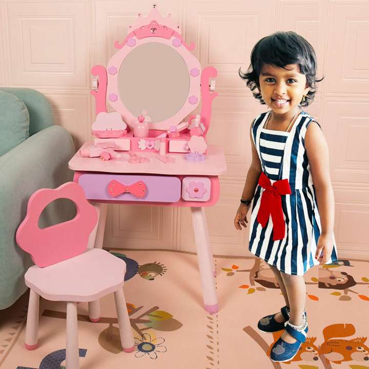 Third Eye Vanity Table Chair Set for Girls Make Up Dressing Table for Girls Pink Vanity Table Chair Set for Girls Make Up Dressing Table for Girls Pink shop for Third Eye