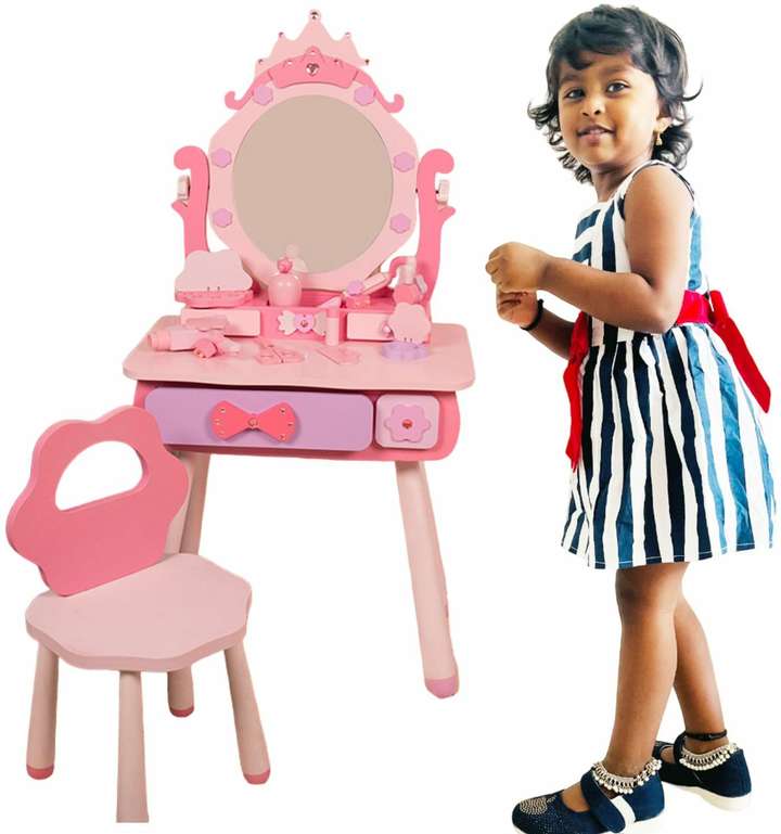 Third Eye Vanity Table Chair Set for Girls Make Up Dressing Table for Girls Pink Vanity Table Chair Set for Girls Make Up Dressing Table for Girls Pink shop for Third Eye