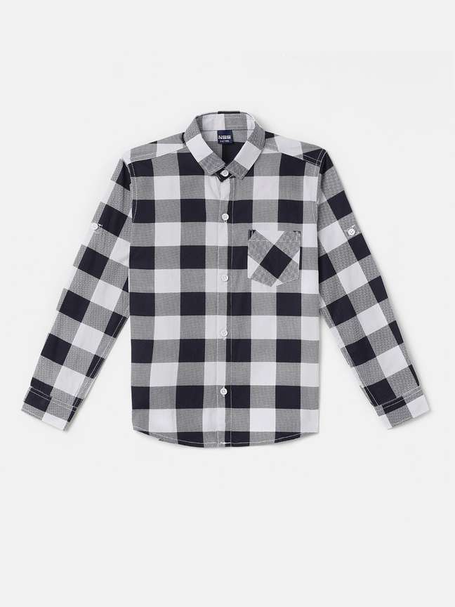 NSS JNS Boys Checkered Casual Grey, White, Dark Blue Shirt - Buy  