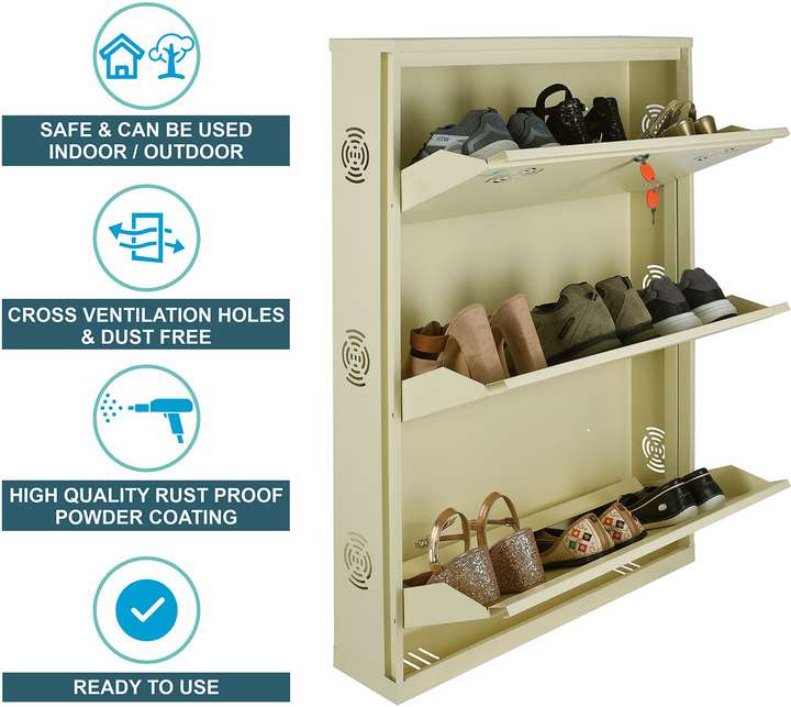 shandar steel 3 Door 28 inches Wide Single Decker Wall Mounted With Central Locking System Metal Shoe Rack Price in India Buy shandar steel 3 Door 28 inches Wide Single Decker