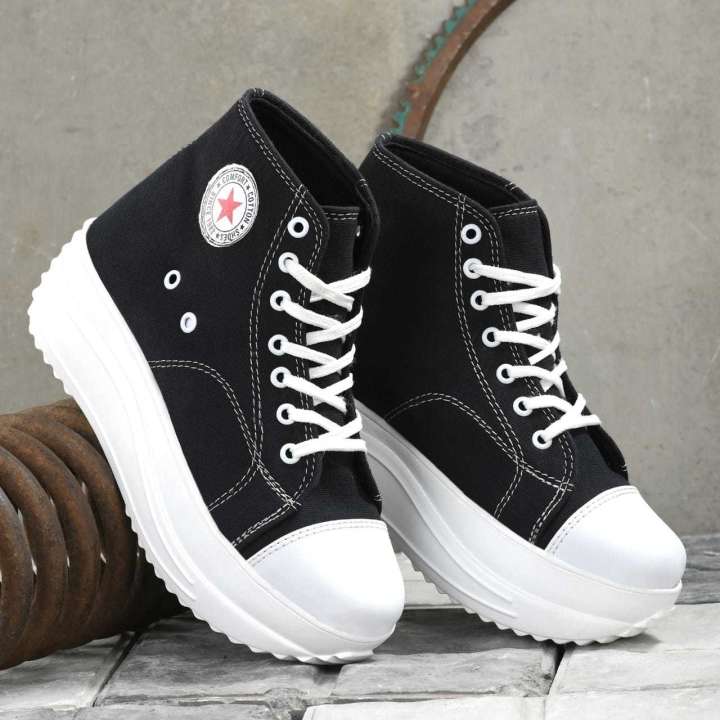 Black high platform sneakers fashion