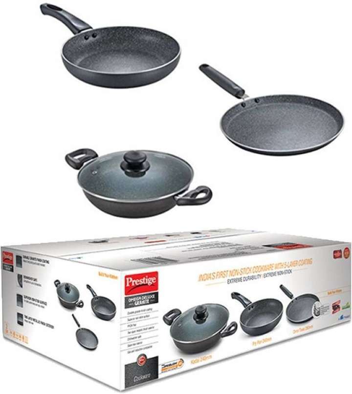 Prestige Omega Deluxe Granite Non stick Surface 3 Pcs Induction Bottom Non Stick Coated Cookware Set Price in India Buy Prestige Omega Deluxe Granite Non stick Surface 3 Pcs Induction Bottom Non Stick...