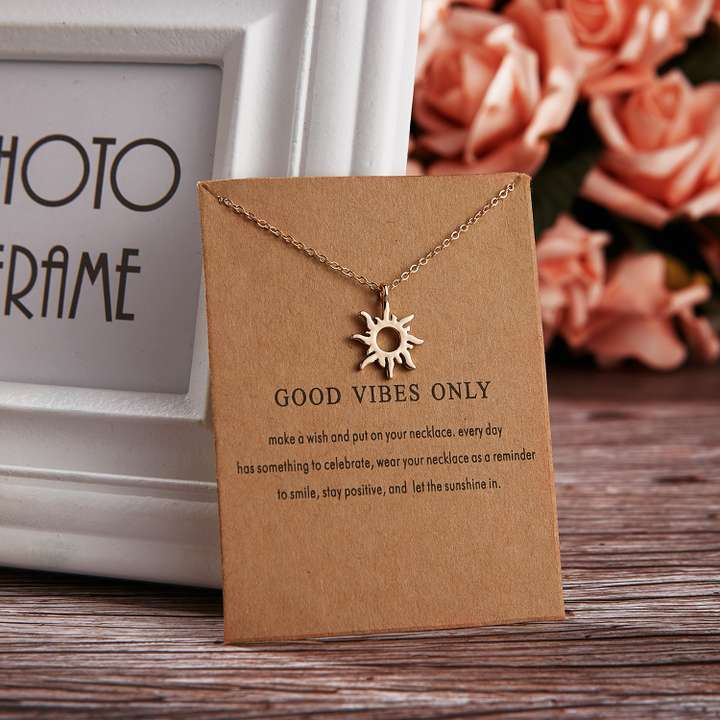 DESTINY JEWEL S Gold Plated New Trendy Creativ Sun Shaped Good Vibes Only Necklace With Card Alloy Necklace Price in India Buy DESTINY JEWEL S Gold Plated New Trendy Creativ Sun Shaped Good