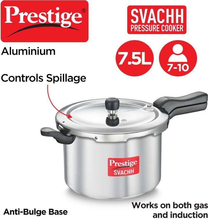Prestige Svachh 7.5 L Outer Lid Induction Bottom Pressure Cooker Price in India Buy Prestige Svachh 7.5 L Outer Lid Induction Bottom Pressure Cooker online at Flipkart