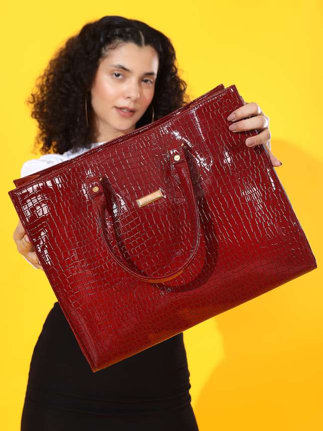 Poopsop Lifestyle Maroon Tote Borgogna Eleganza Luxury Maroon Croc Handbag for women maroon Price in India Flipkart