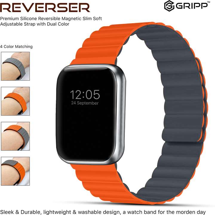 Gripp REVERSER Silicone Magnetic Smart Watch Strap for 42mm 44mm 45mm Grey Orange Smart Watch Strap Price in India Buy Gripp REVERSER Silicone Magnetic Smart Watch Strap for 42mm 44mm 45mm Grey Orange...