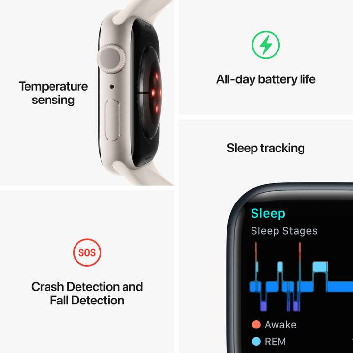 Apple Watch Series 8, 41mm GPS ECG app, Temperature sensor, IPX6, Fall/Crash Detection Apple Watch Series 8, 41mm GPS ECG app, Temperature sensor, IPX6, Fall/Crash Detection
