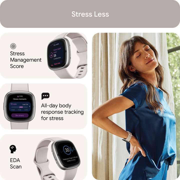FITBIT Sense 2 Health & Fitness Watch (Lunar White / Platinum 