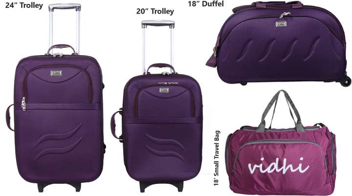 VIDHI Suitcase Trolley Bag Combo Pack of 4 24 20 Trolley 18 Duffel Travel Bag Cabin Check in Set 3 Wheels 24 inch Purple Price in India Flipkart