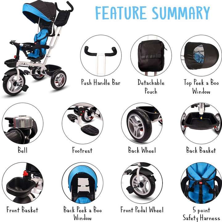 Little Olive Roller Coaster Premium Baby Tricycle Kids Trike Ride On Stylish with Canopy and Push Bar for Baby Tricycle