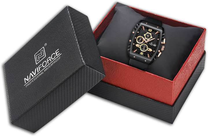 NAVIFORCE 8025 rose gold and black chronograph dial with soft stylish silicon strap waterproof Analog Watch For Men Buy NAVIFORCE 8025 rose gold and black chronograph dial with soft stylish
