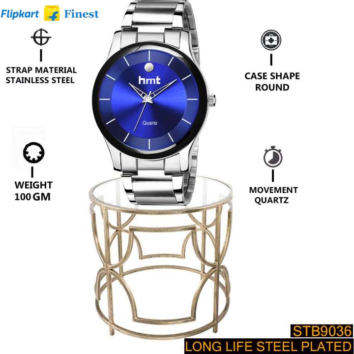 hrnt B9036 Steel Chain Blue Watch And WaterResistant Chain Hands Watch Company Ghadi Analog Watch For Men