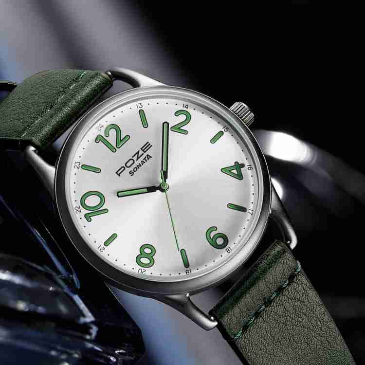 SONATA Poze Silver Dial Green Strap Analog Watch For Men Buy SONATA Poze Silver Dial Green Strap Analog Watch For Men SP70014QL02W Online at Best Prices in India Flipkart
