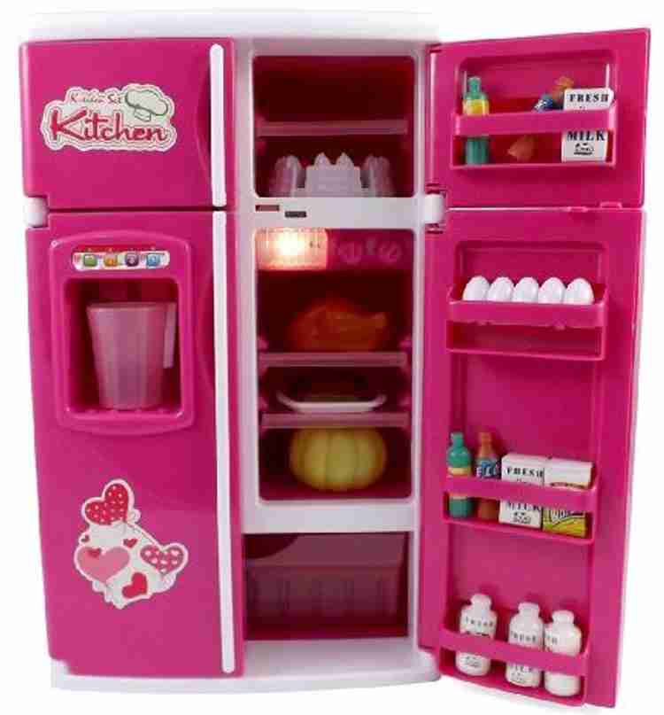 Liberty Imports Kitchen Refrigerator Pink Toy Mini Fridge Playset for Kids with Play Food Set Kitchen Refrigerator Pink Toy Mini Fridge Playset for Kids with Play Food Set shop for