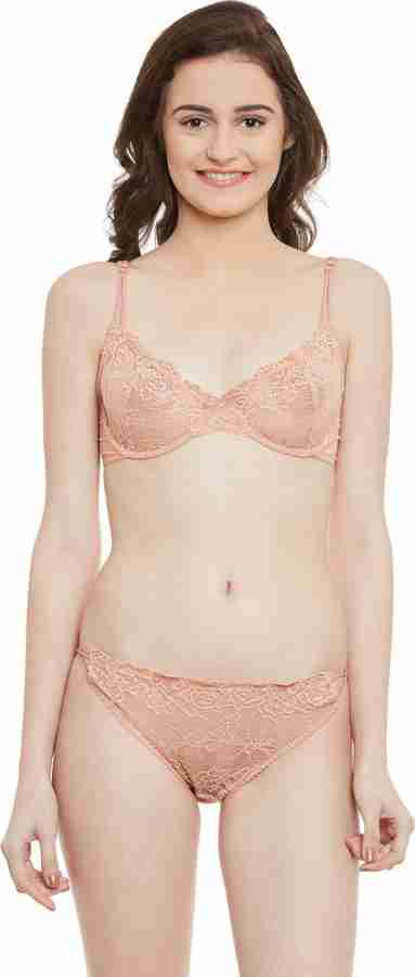 Buy Clovia Peach Solid Lace Bikini Panties Online at Best Prices