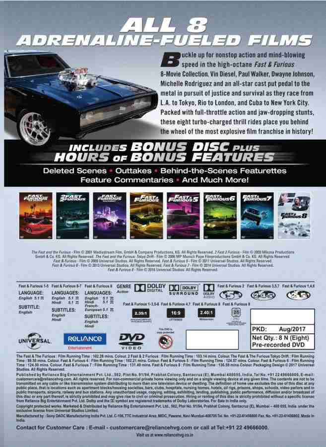 Fast And Furious 1-8 DVD BOXSET Price in India - Buy Fast And 