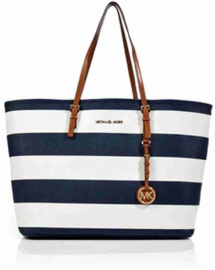 Mk blue and white shop striped bag