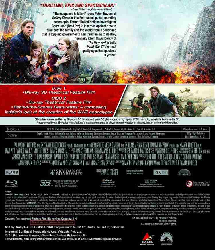 World War Z (Blu-ray 3D + Blu-ray) Price in India - Buy World War 