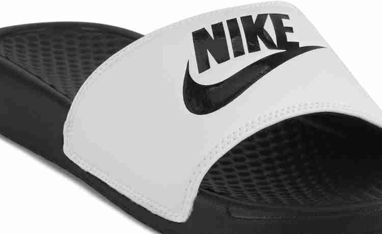 Nike benassi black and 2025 white slides