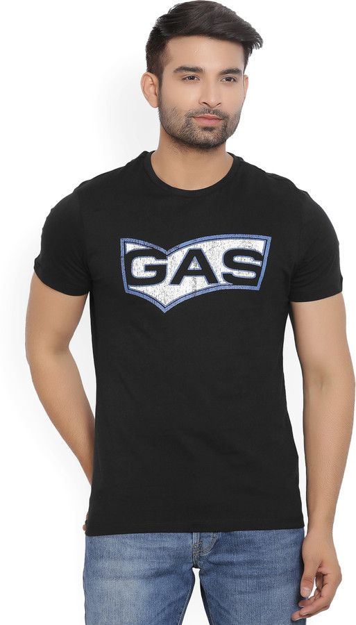 GAS Printed Men Round Neck Black T-Shirt - Buy Black GAS Printed Men Round  Neck Black T-Shirt Online at Best Prices in India | Flipkart.com