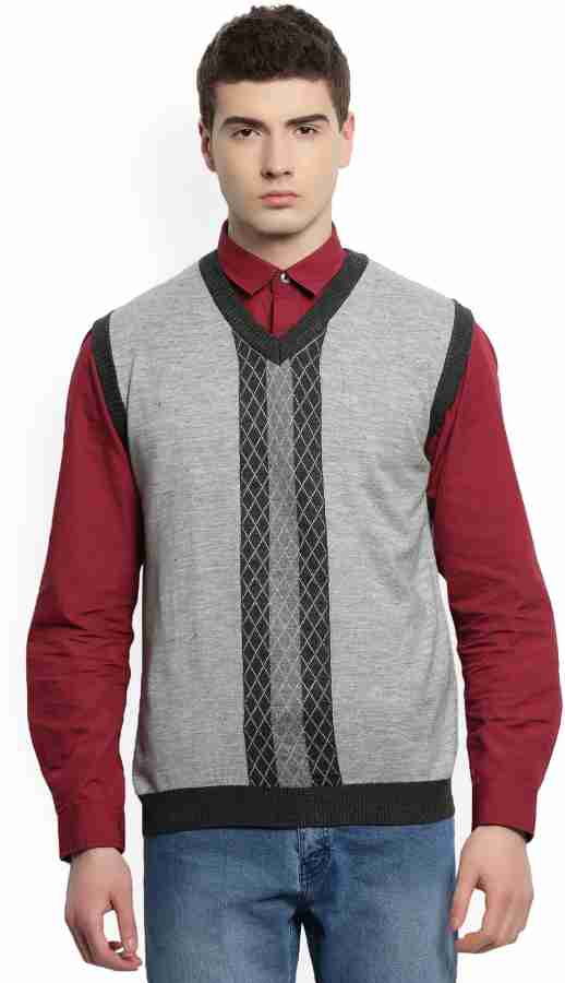 WILLS LIFESTYLE Self Design V neck Casual Men Grey Sweater Buy