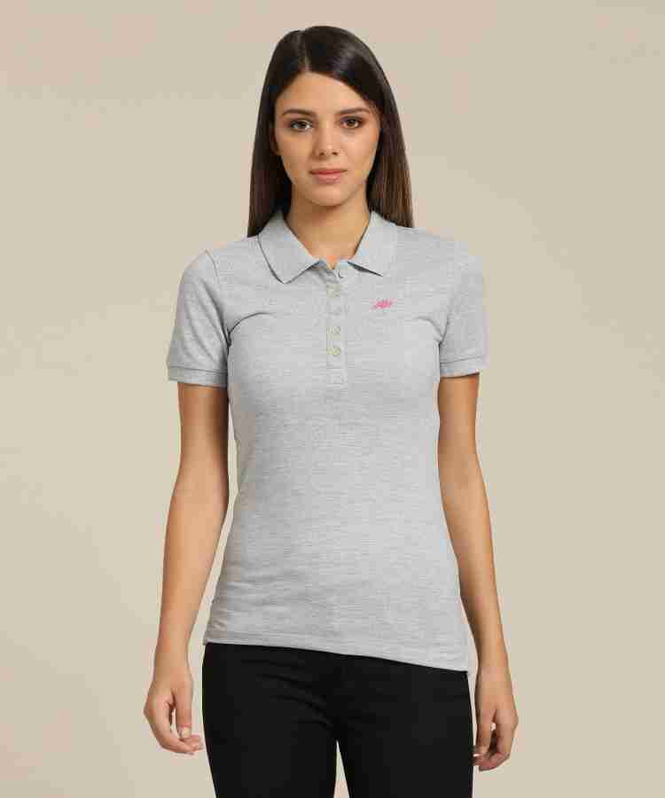 AEROPOSTALE Solid Women Polo Neck Grey T-Shirt - Buy LIGHT HEATHER