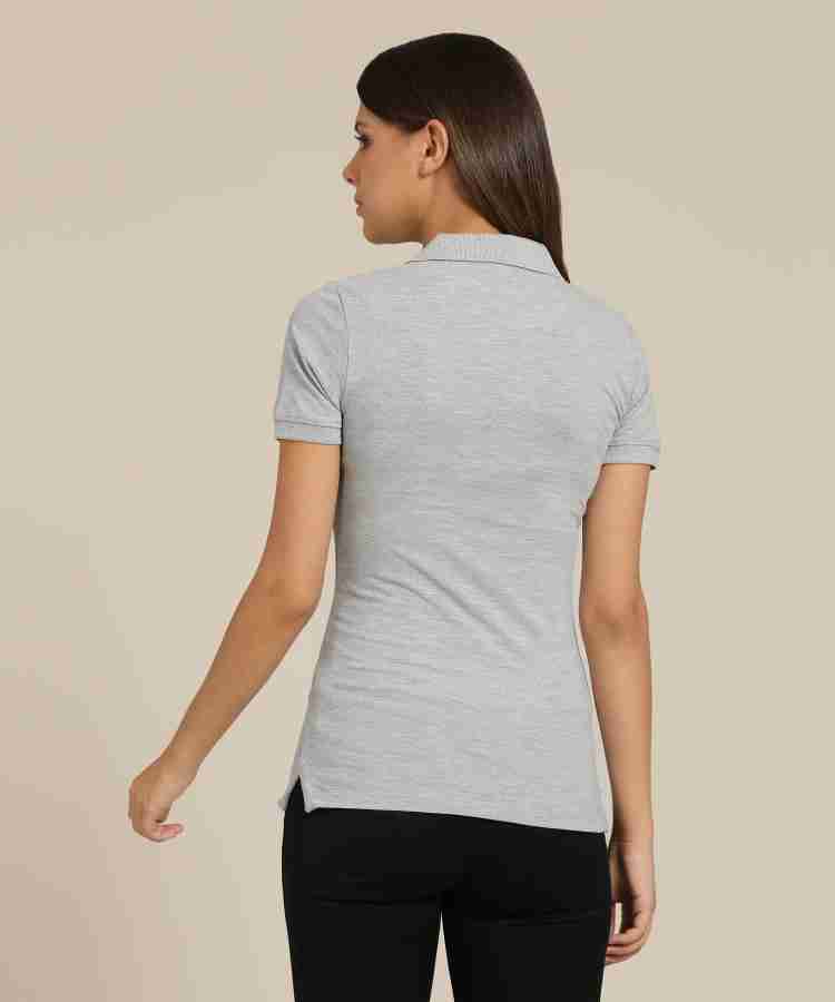 AEROPOSTALE Solid Women Polo Neck Grey T-Shirt - Buy LIGHT HEATHER