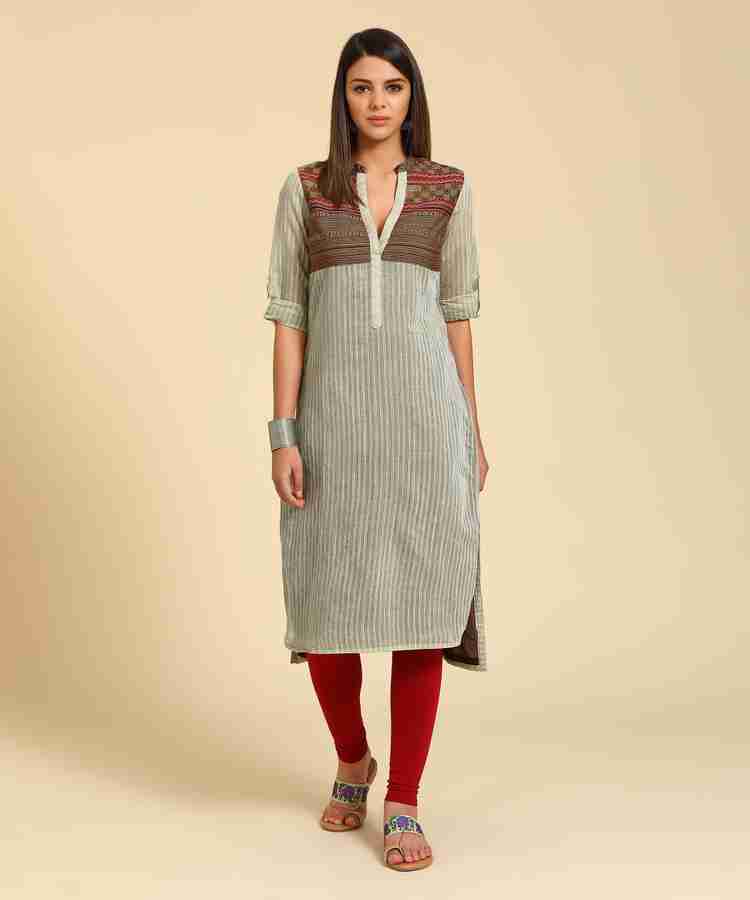 BIBA Women Block Print Striped Straight Kurta Buy IVORY BIBA Women Block Print Striped Straight Kurta Online at Best Prices in India Flipkart