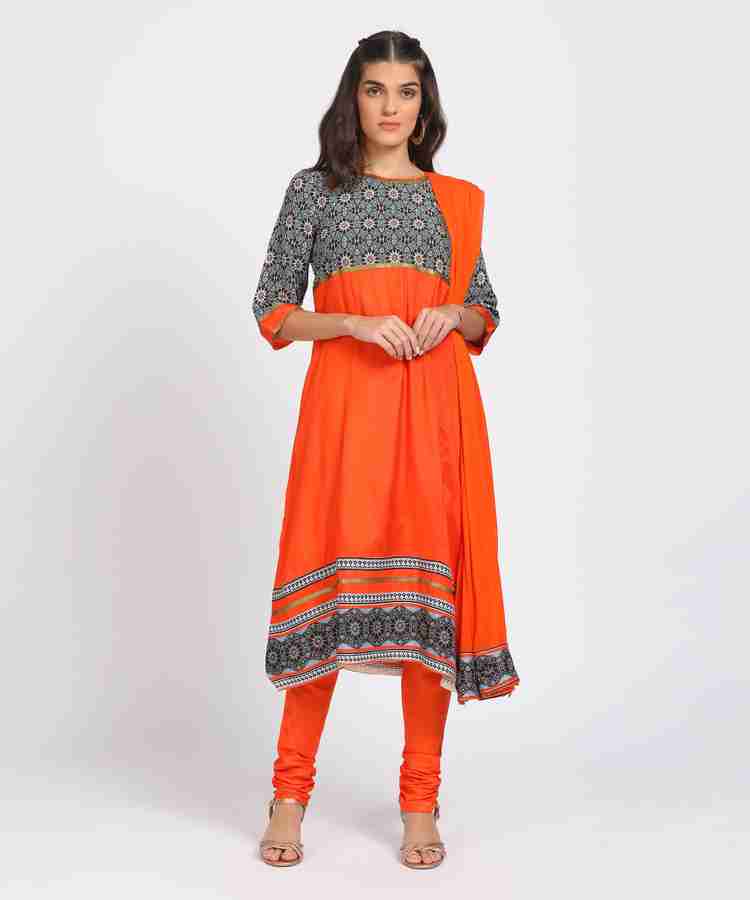 Aurelia Printed Kurta Churidar Dupatta Set Buy ORANGE Aurelia Printed Kurta Churidar Dupatta Set Online at Best Prices in India Flipkart