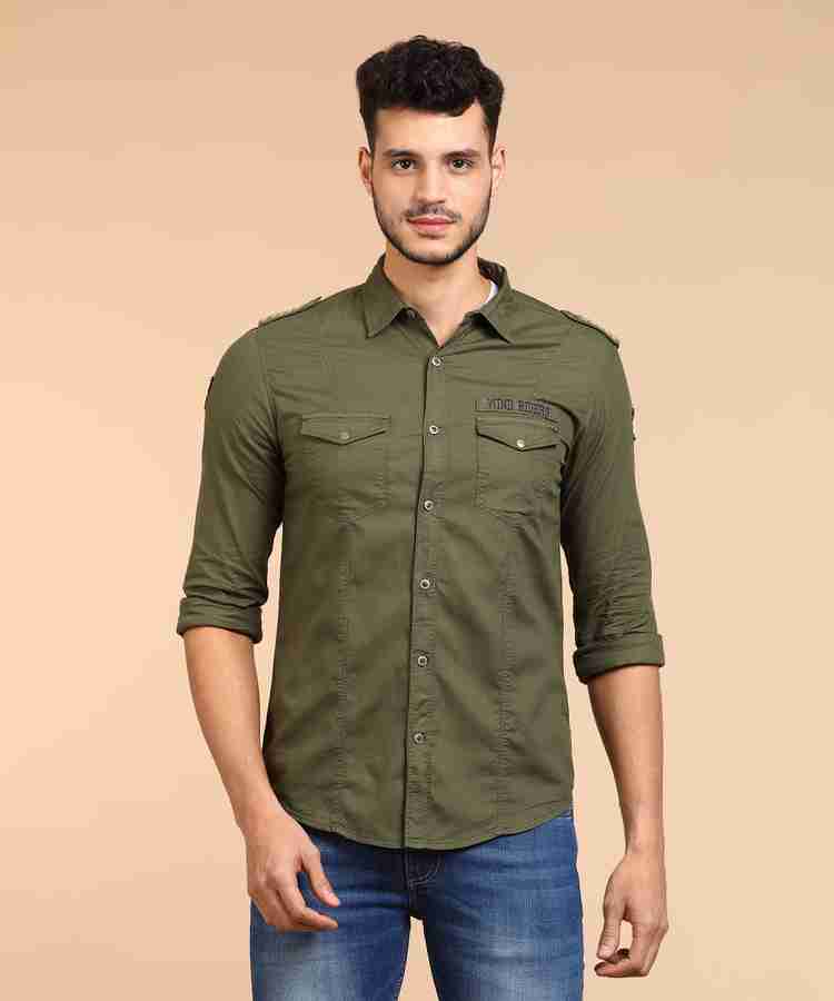 Spykar Men Solid Casual Dark Green Shirt Buy Green Spykar Men
