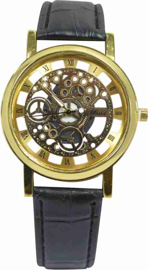 Shshd Analog Watch For Men Buy Shshd Analog Watch For Men Wrist Watch Golden Dial with Glass case with Black Leather Strap Online at Best Prices in India Flipkart