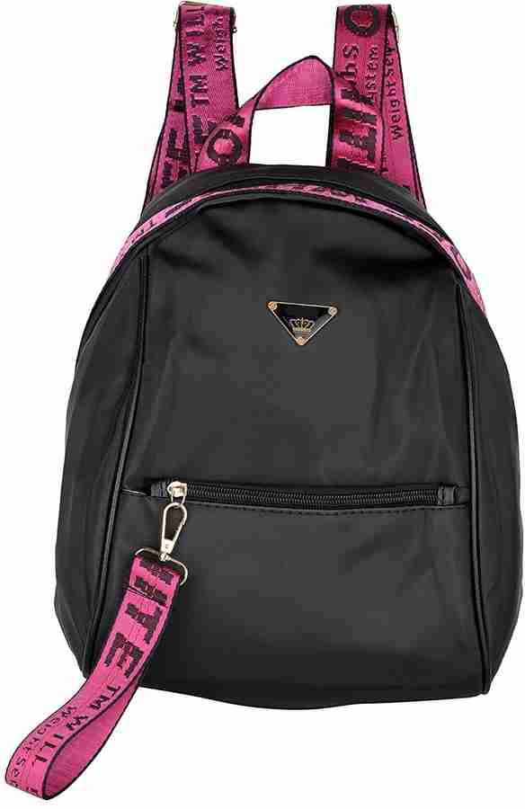 Shopigator Mini Glossy Trendy 9 L Backpack Black Pink Strap