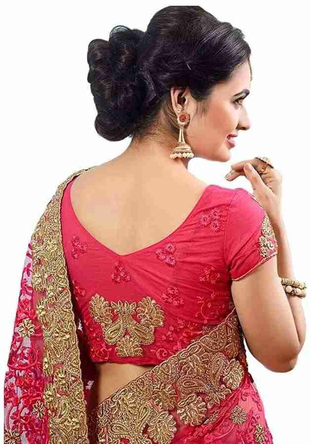 Buy NIRJAS Designer Embroidered Bollywood Cotton Blend Pink Sarees