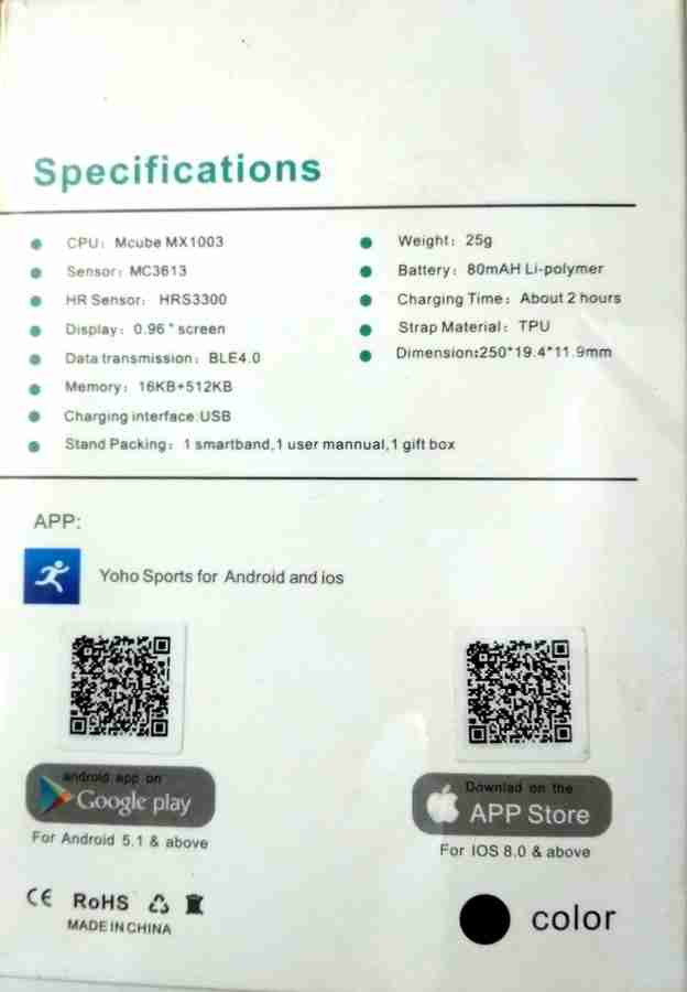 YOHO SPORTS VALDUS SMART BAND FITNESS TRACKER Fitness Band Buy