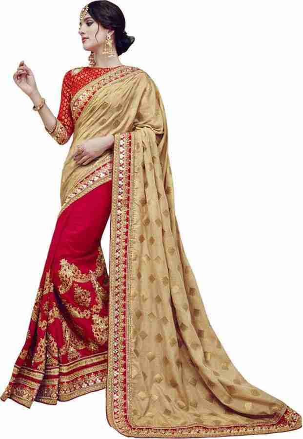 Buy Lajree Designer Embroidered Bollywood Silk Blend Red Beige Sarees Online Best Price In India Flipkart