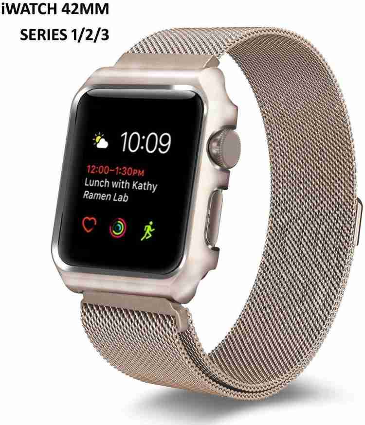 rkandroid iWatch 42mm Smooth Stainless Steel Band with Metal Bumper Case Fully Magnetic Closure Clasp Metal Strap Wrist Replacement Cover For iWatch 42mm Series 1 Series 2 Series 3 Watch