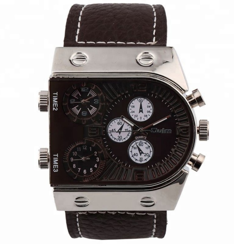 Oulm 9525 Mens Watch Analog Black Leather Strap 3 Sub-dials | Amazon.com