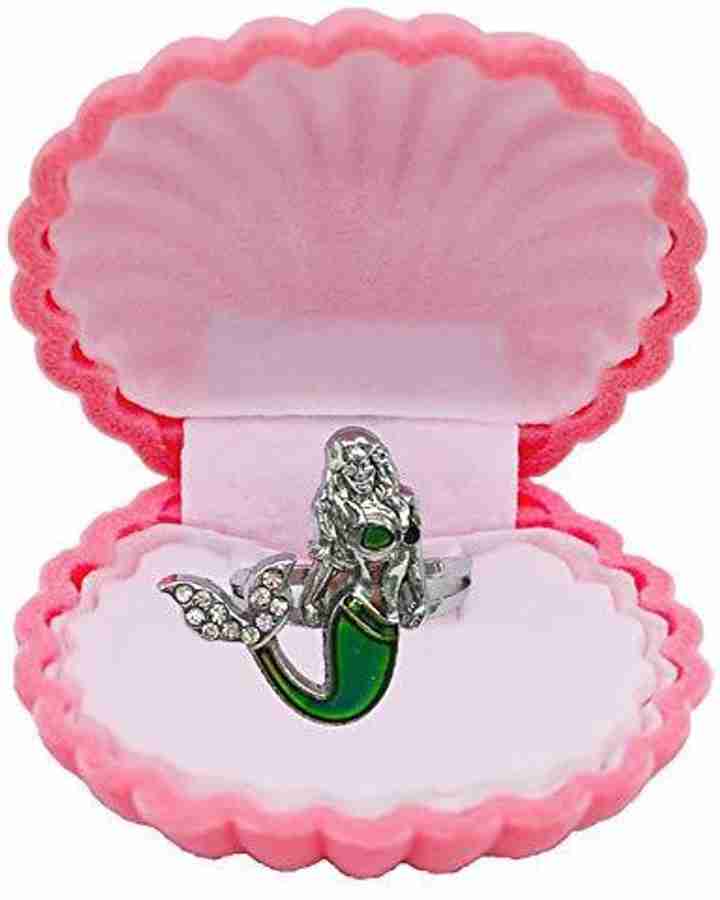Genrc Sgift Mermaid Ring Mood Ring for Girls with Shell Gift Box
