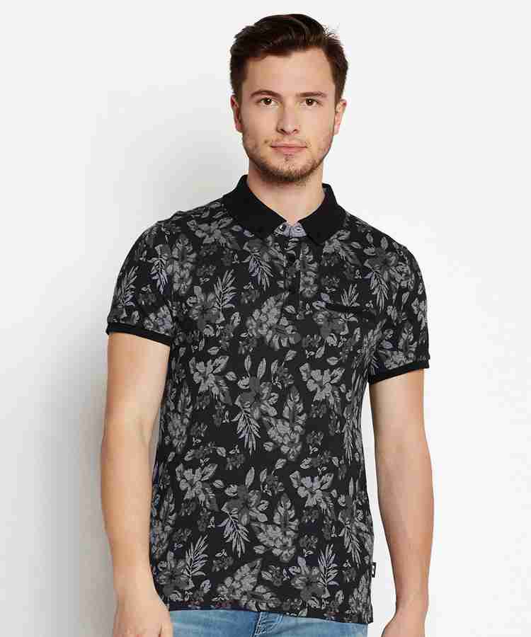 JACK JONES Floral Print Men Polo Neck Black T Shirt Buy BLACK
