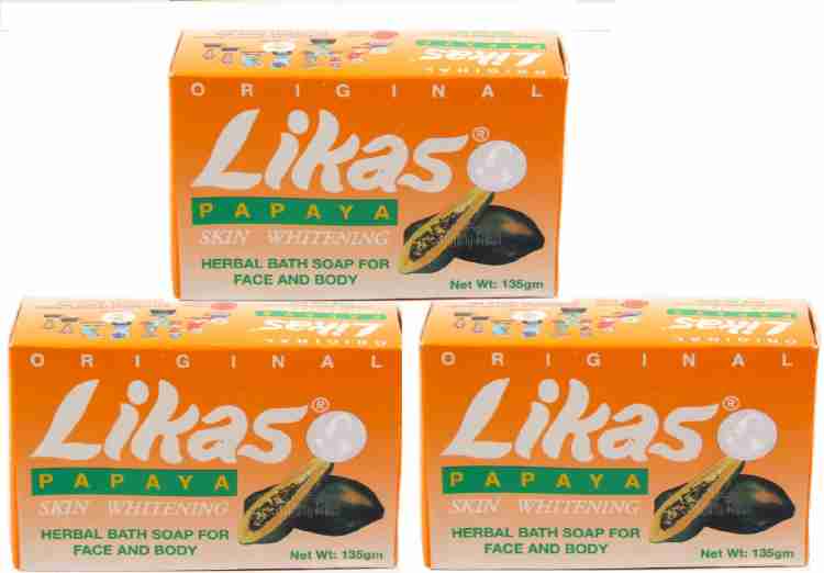 Likas Papaya Skin Whitening Herbal Original Soap Pack of 3 135gm