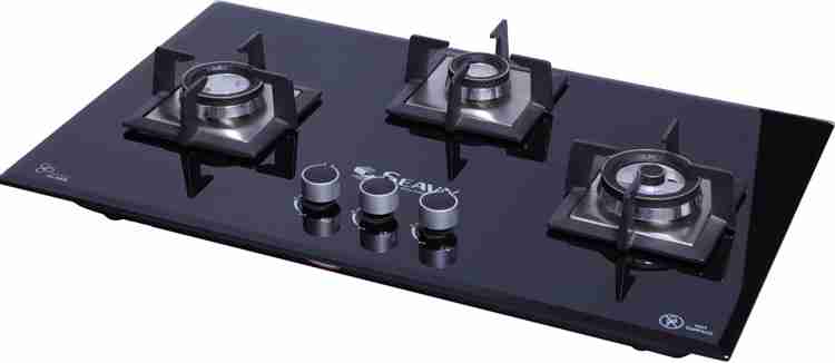 Seavy 3 Brass Burner Built In Hob Top Premia Glass Automatic Hob
