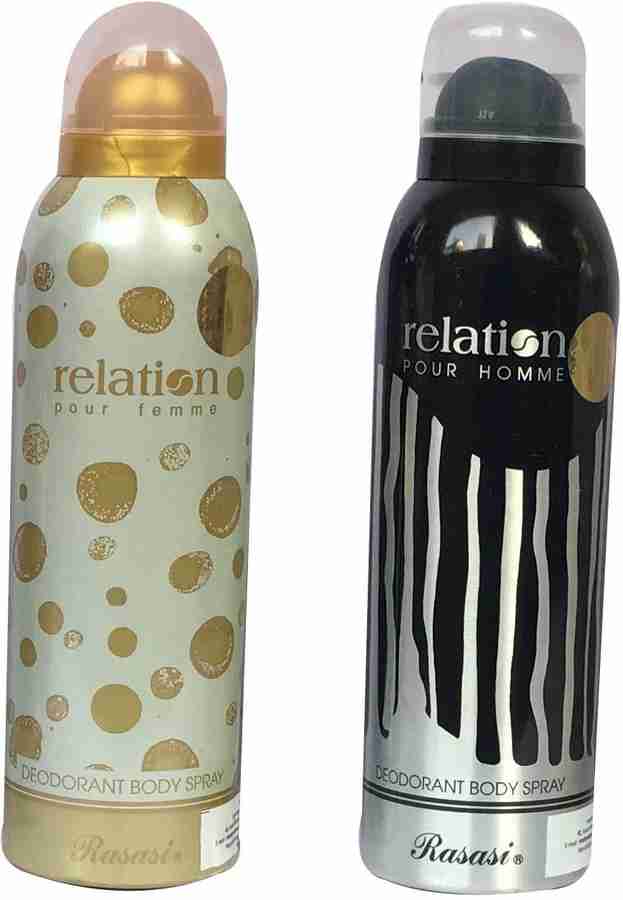 RASASI Relation Pour Femme Relation Pour Homme Pack of 2 Deodorant Spray For Men Women